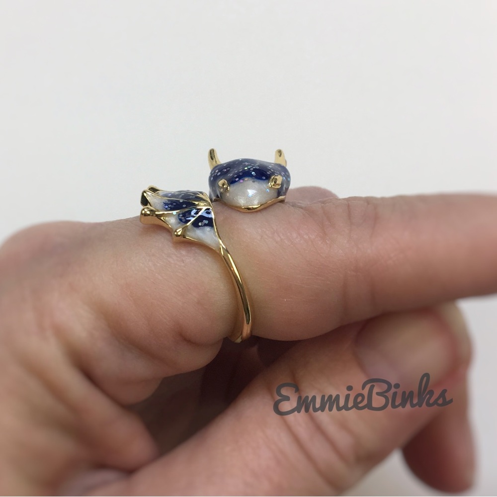 ✨3/$38 New Drip Glaze Glitter Blue Lucky Dragon Adjustable Statement Ring - Picture 7 of 14